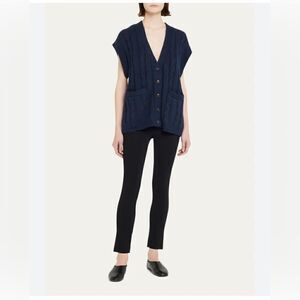 NSF Ginny chunky cable knit sweater vest with distressing in navy. NWT Large
